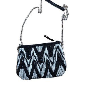 Mary Frances Vintage Black & White Beaded Embellished Chain Strap Evening Purse